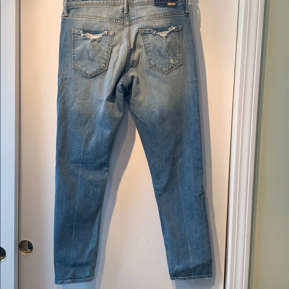 MOTHER Light Blue Distressed Straight Leg Jeans